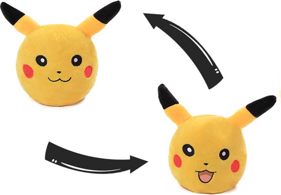 Mood knuffel Pikachu - Geel - Blij / boos knuffel - Omkeerbaar