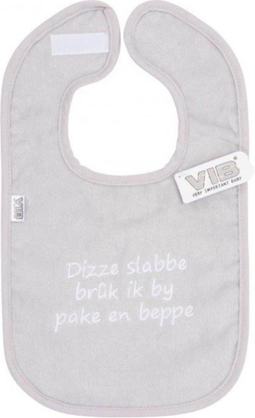 VIB® - Slabbetje Luxe velours - Fries - Dizze slabbe bruk ik by pake en beppe (grijs)